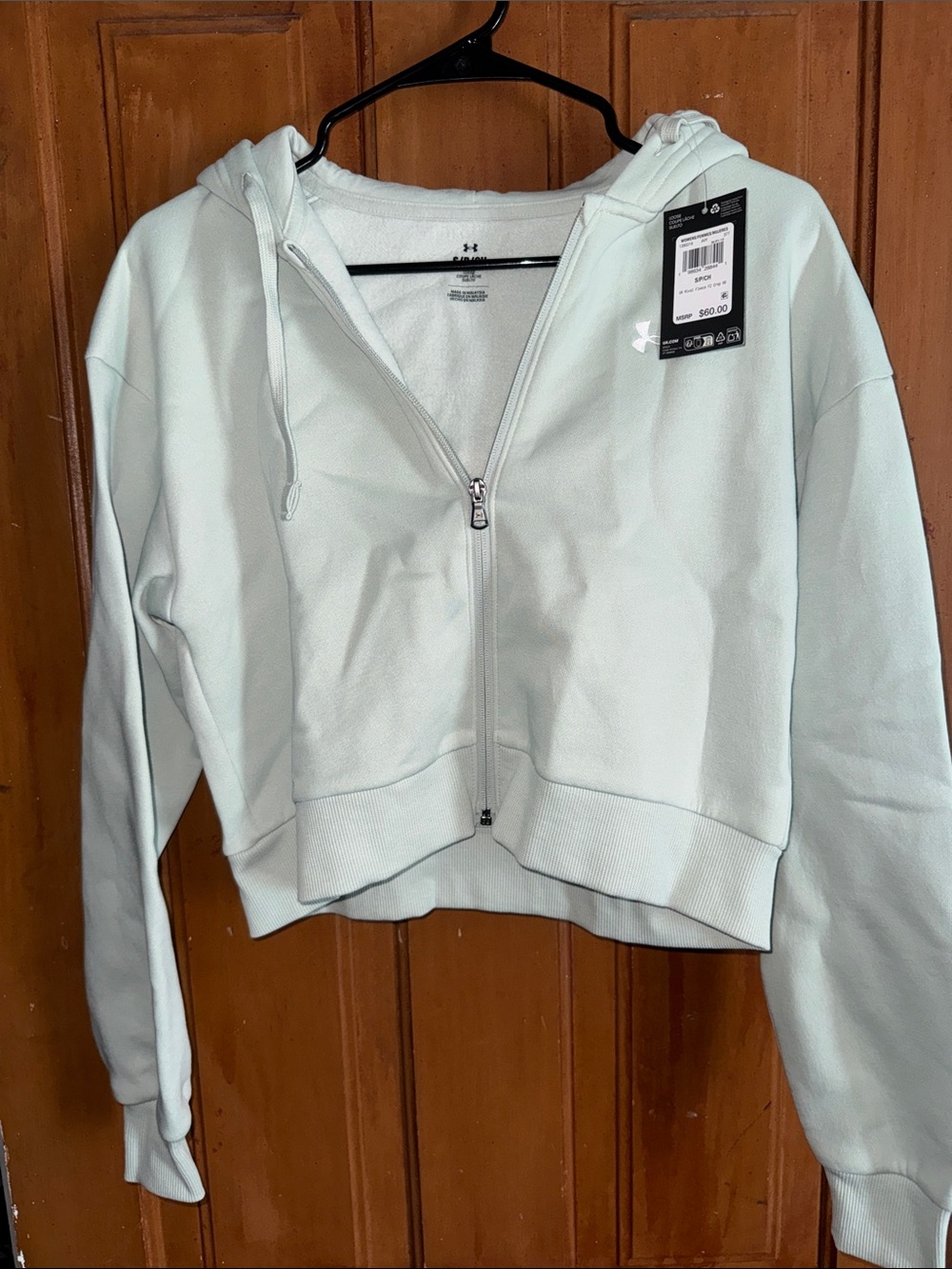 Under Armour Light Green Rival Fleece Full Zip Cropped Hoodie